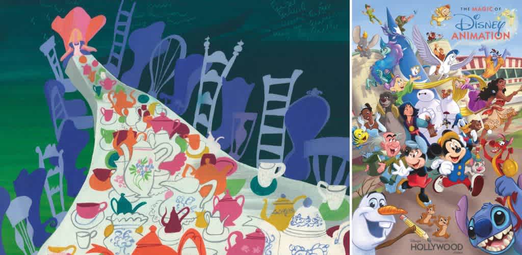 A colorful illustration of a whimsical tea party with Teacups, teapots, and animal characters engaging in a lively celebration in a fantasy setting.