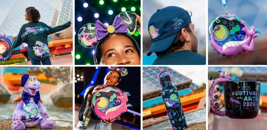 People enjoy a festival with colorful merchandise, accessories, and souvenirs featuring vibrant art and playful designs.