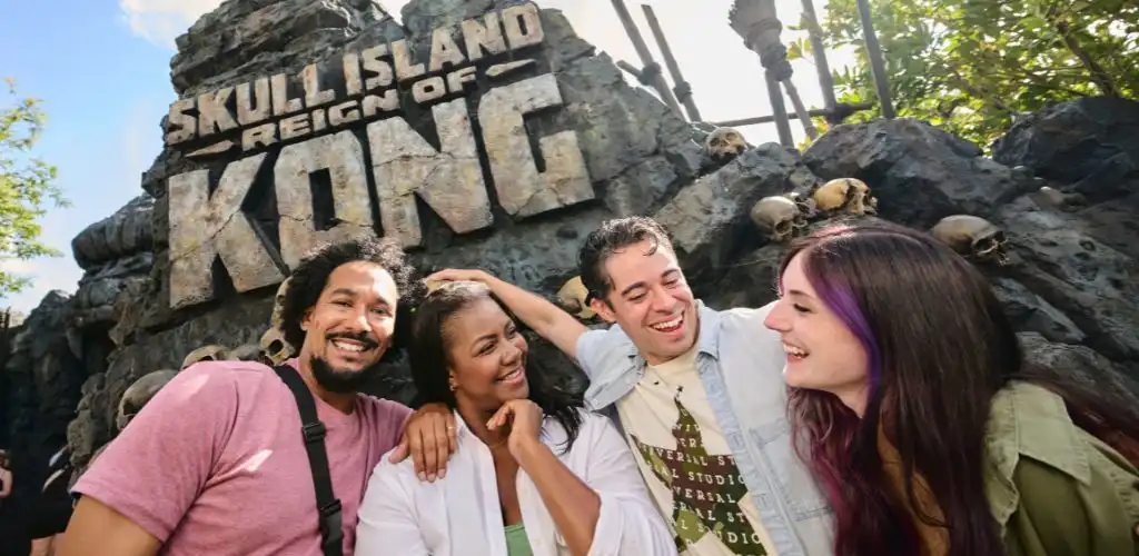 Guests posing at Skull Island: Reign of Kong at Universal Islands of Adventure.
