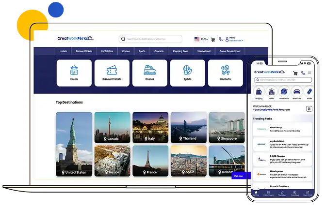 Great Work Perks platform on desktop and mobile