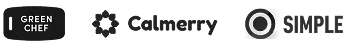 The image displays logos of Calmery, Simple, and Chef, representing partner brands or services.